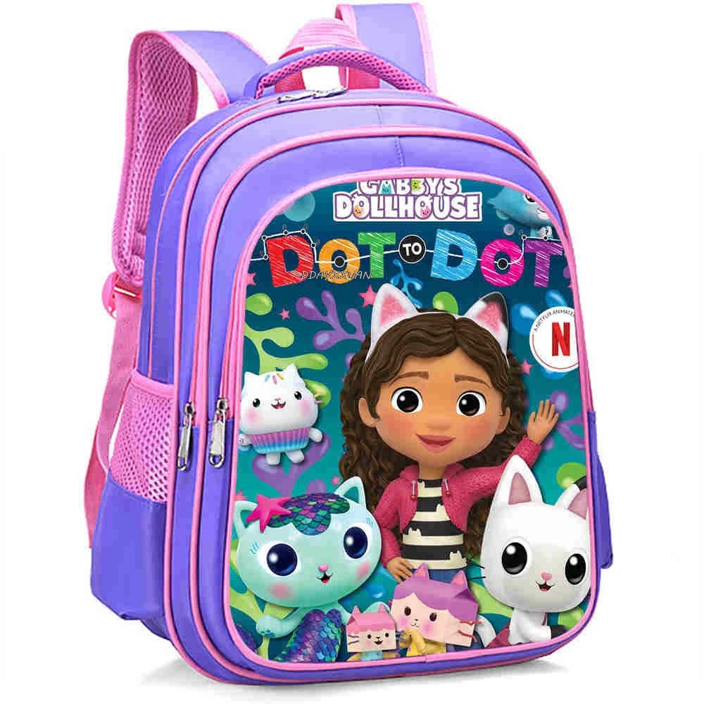 Children Gabby\'s Dollhouse Kindergarten Backpack Cartoon Gabby Cats Backpack School Bags Kids Anime Bookbag Girls Small Rucksack