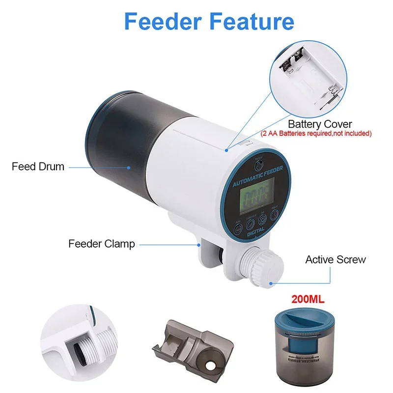 Aquarium Digital Display Feeder Large Capacity Fish Tank Feeder Silent Fish Tank Feeder Supply Fish Tank intelligent Feed Tool