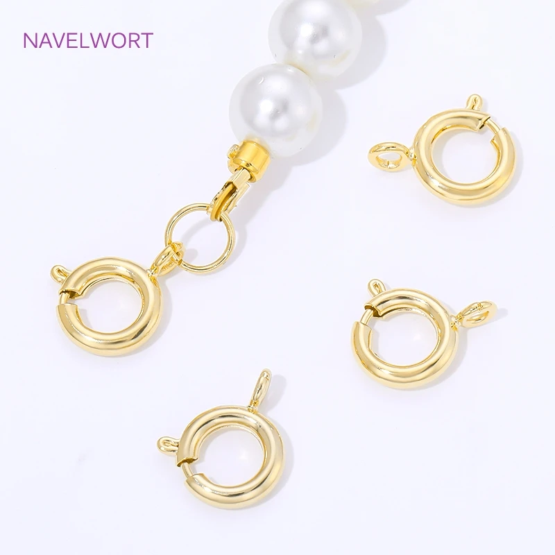Fermoirs à ressort ronds plaqués or 18 carats 9 mm pour bracelet, connecteurs d'extrémité en laiton pour bijoux, accessoires de fabrication de colliers DIY