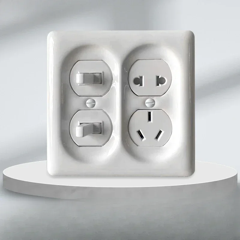 Ceramic Retro Switch Homestay Single and Double Open Dial Ceramic Switch Pole Wall Household Surface Ceramic Retro Switch