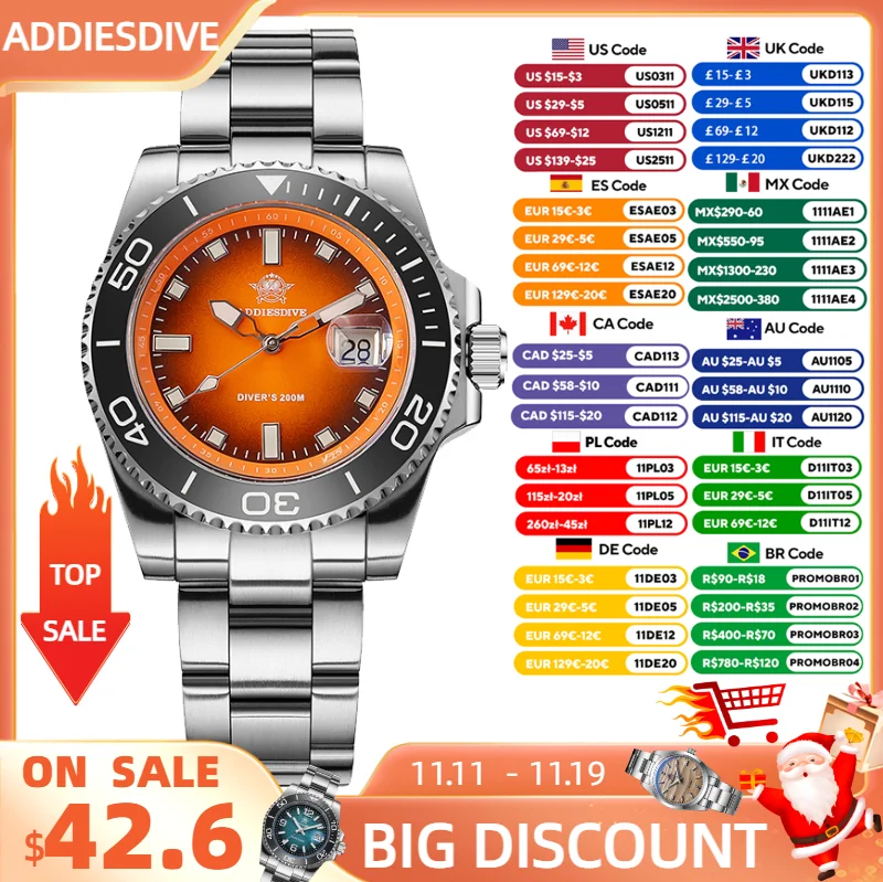 

ADDIESDIVE New Diving Watch Men Ceramic Bezel Luxury Quartz Wristwatch Luminous 316L Stainless Steel 200m Waterproof AD2089