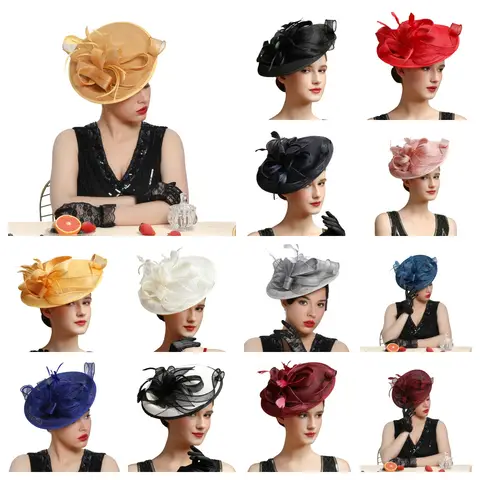 Noel Sinamay Fascinator karnaval mükemmel düğün şapka renkli benzersiz Derby parti şapka başlığı kafa bandı ile kadınlar için