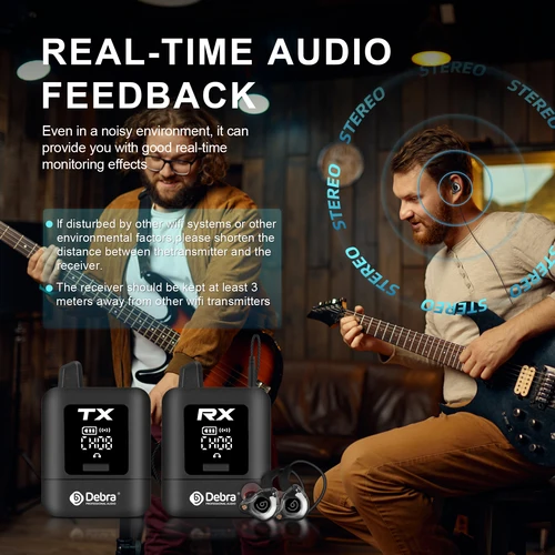 Imagen 2 del producto Debra ST-MINI Sistema de monitoreo intrauditivo inalámbrico estéreo, transmisión de señal digital 2,4G para monitoreo de audio de música en vivo