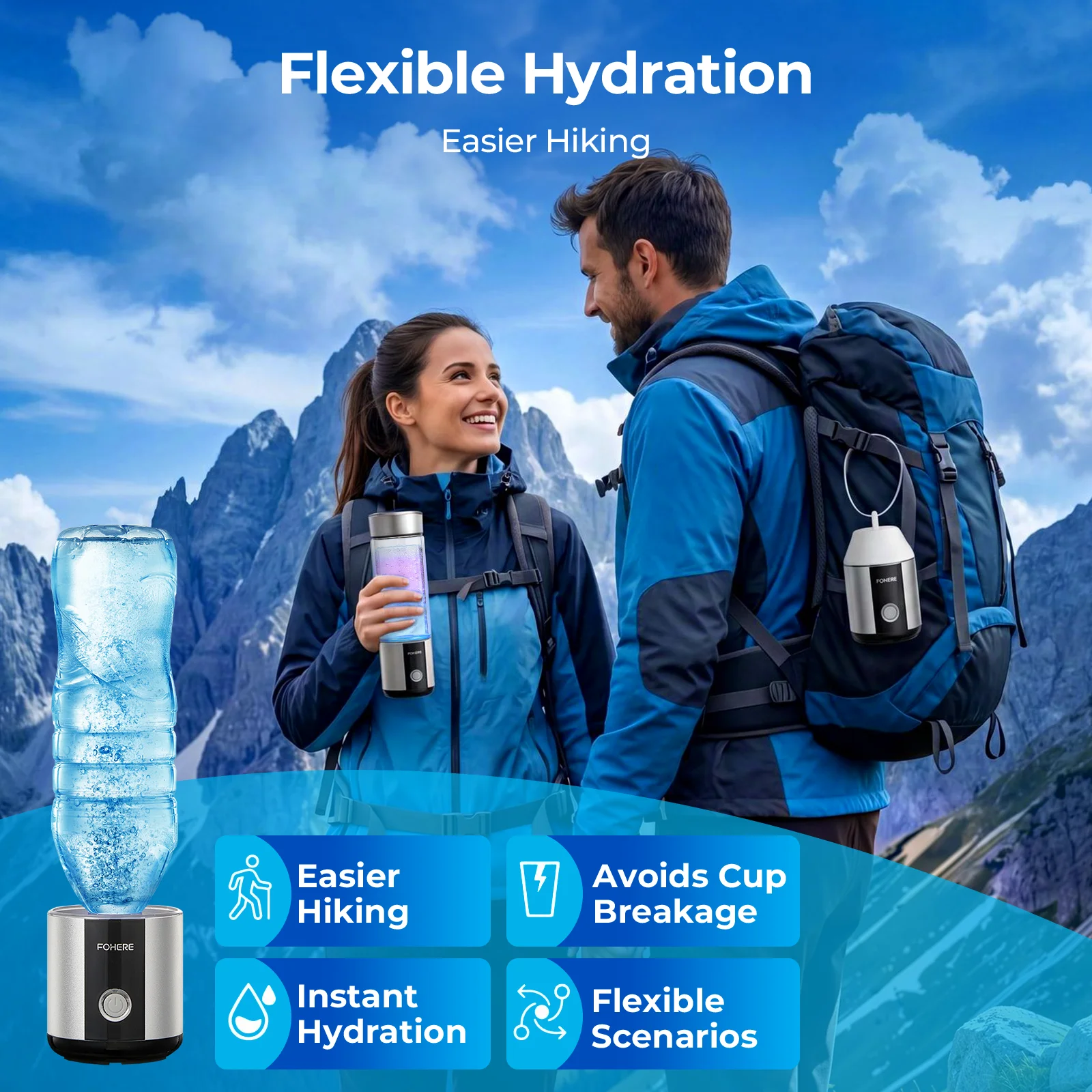 Hydrogen Water Bottle Generator, up to 6000 PPB Glass Portable Hydrogen Water Machine with SPE/PEM Technology