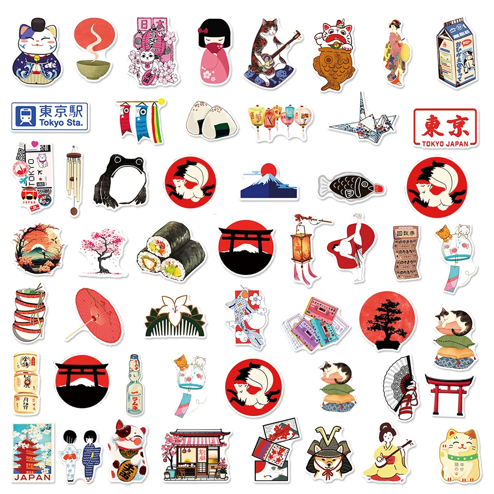 10/30/50pcs Japanese Landscape Cartoon Stickers Decals Waterproof Graffiti Scrapbooking Stationery Phone Retro Sticker Gifts