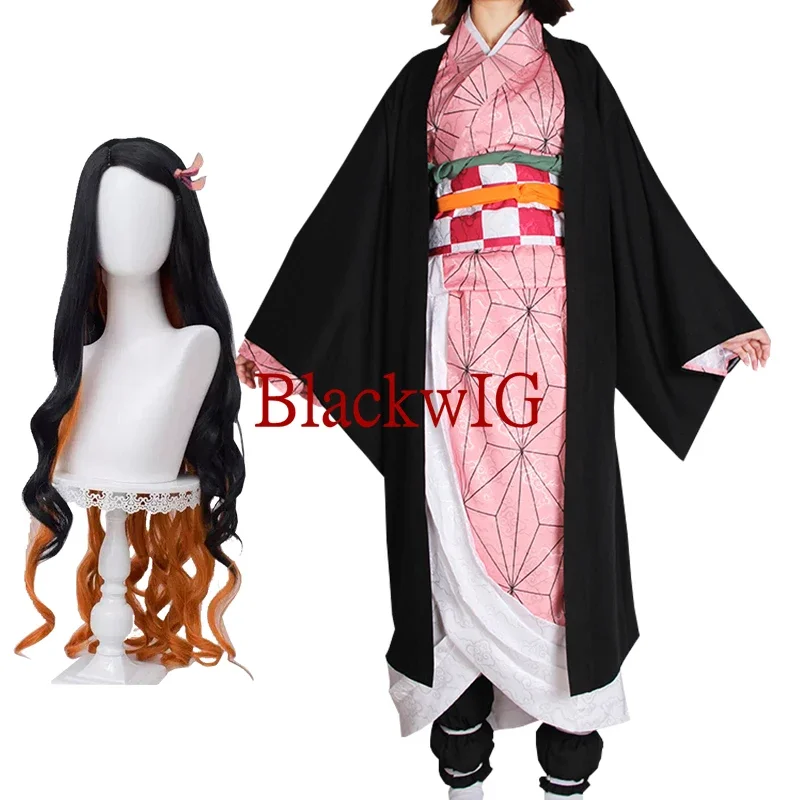 High Quality Anime Demon Slayer Cosplay Kamado Nezuko Costume Wig Cosplay  For Women Girl Halloween Party Uniform