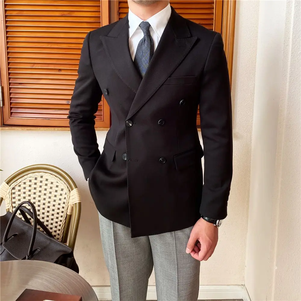 5-A1 Spring and summer high-end wedding double-breasted suits for men daily slim solid color workplace formal wear commuter