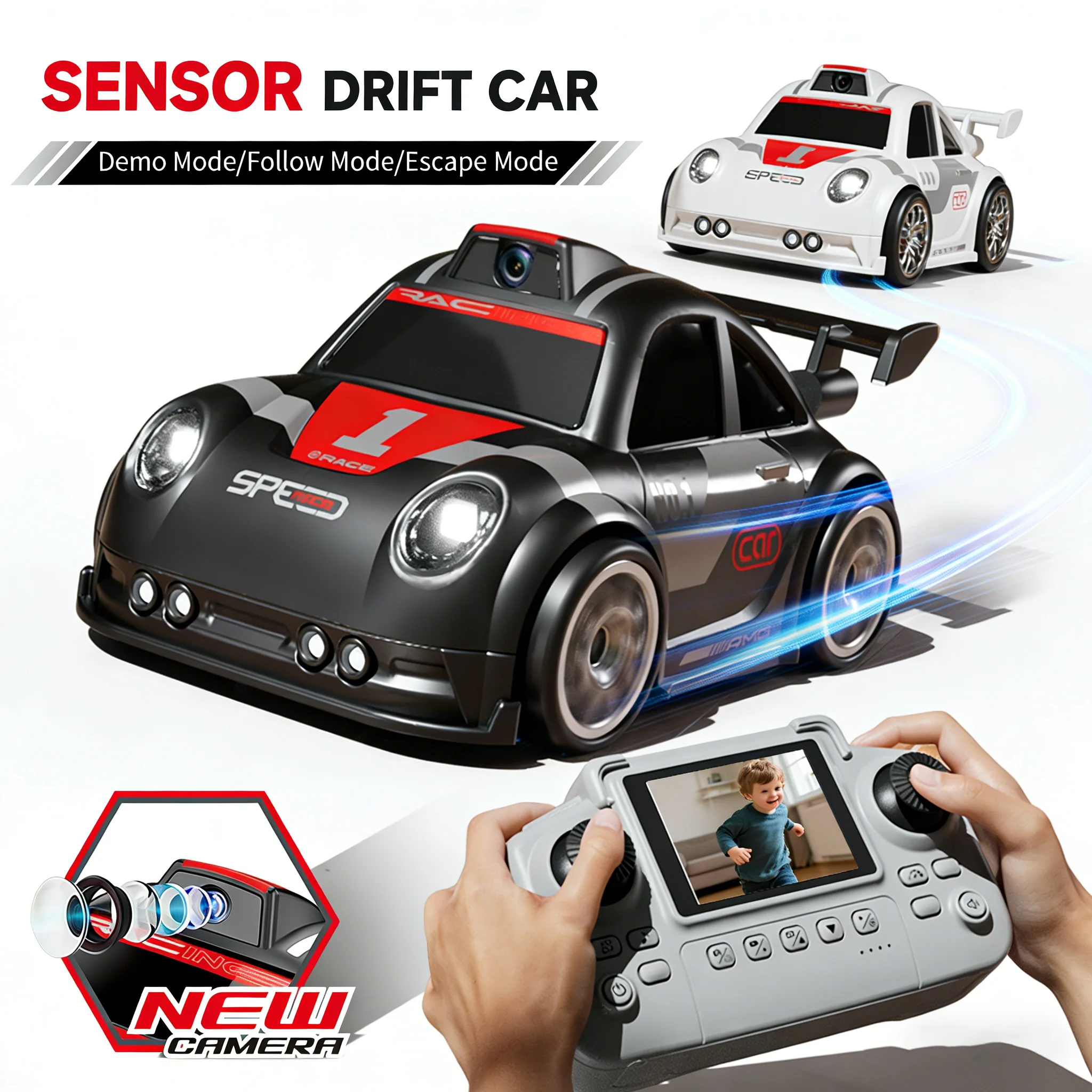 

2026 New C6 RC Drift Car with Dual Mode Lights Sound Camera Screen Control Car Smart Induction Following Children's Toys Gift