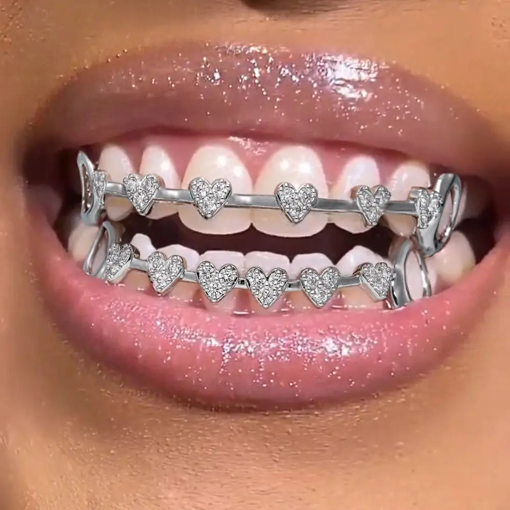 موضة الهيب هوب شوايات الأسنان حجر الراين مزدوجة لامعة سحر الأسنان Grillz الزركون بسيط الرجال النساء مجوهرات تاج الأسنان