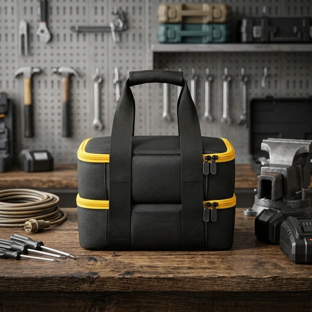 Charger and Battery Transport Bag for For electric Tools - 31x25x18 cm Dual Section Organizer with Adjustable Divider System