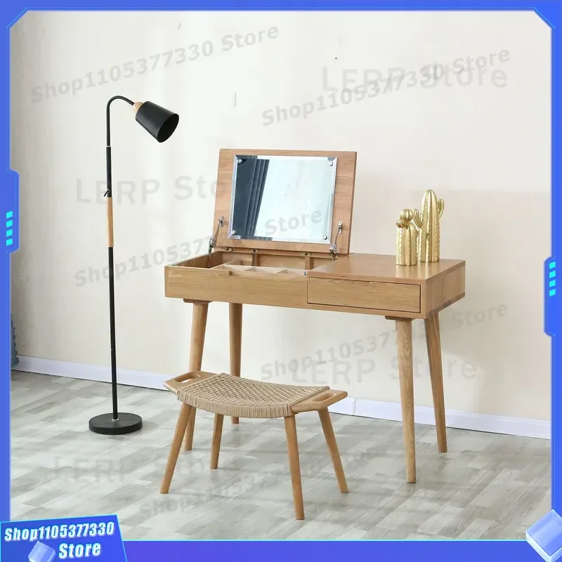 Solid Oak Wood Makeup Table with Stool Simple Mini Dresser Flower Design Bedroom Furniture Assembly Required Wholesale Home