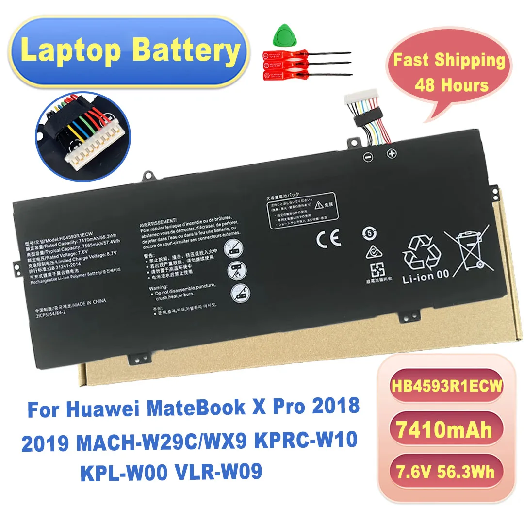 HB4593R1ECW 7.6V 56.3Wh 7410mAh Battery for Huawei MateBook X Pro 2018 2019 MACH-W29C/WX9 KPRC-W10 KPL-W00 VLR-W09