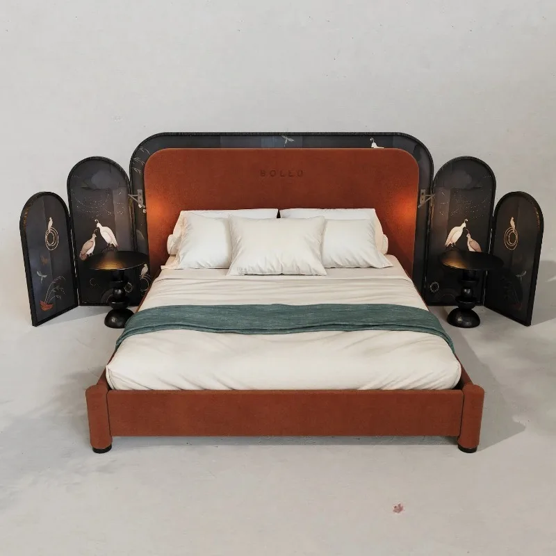 French retro painted big bed designer new widescreen fabric bed medium antique 1.8 meters double bed