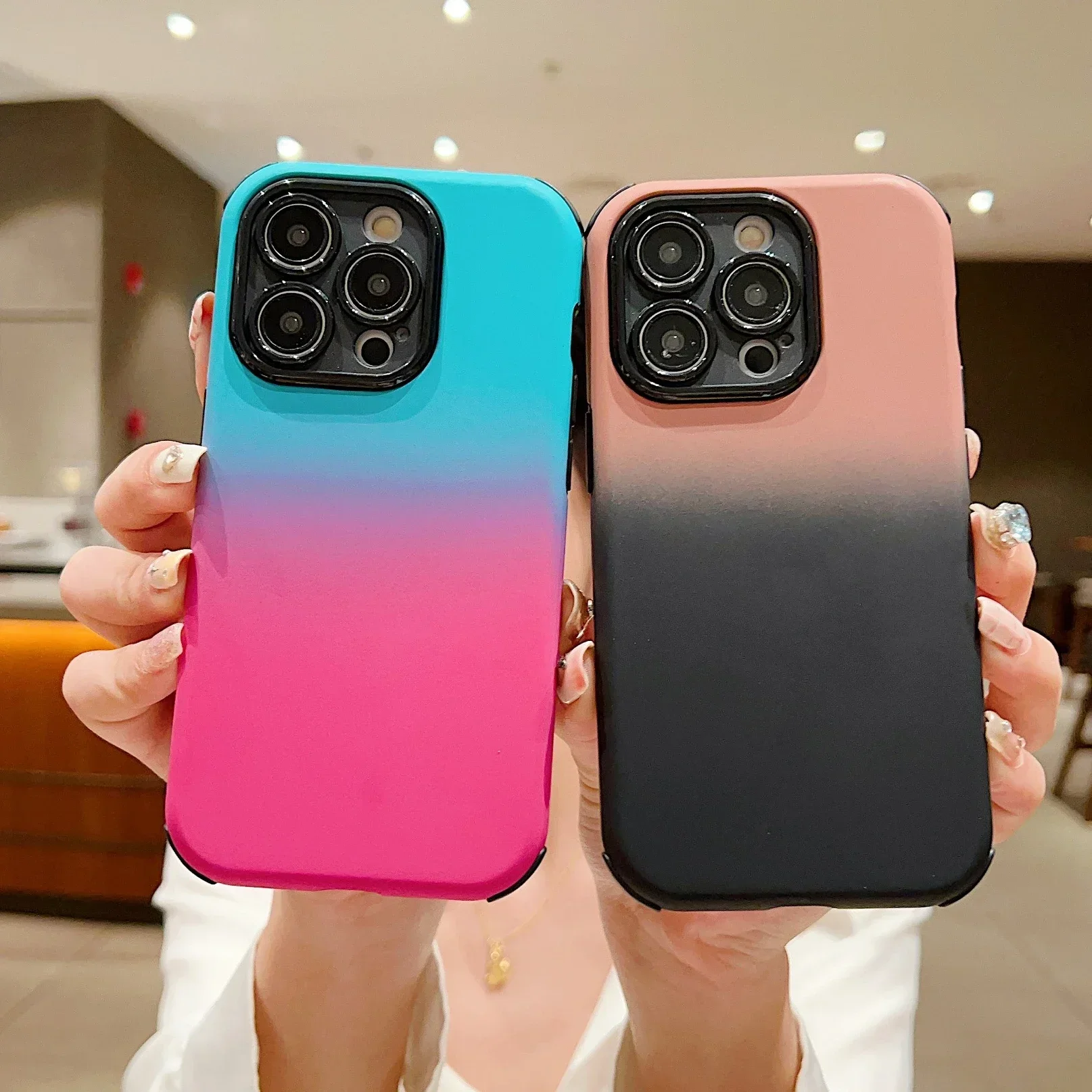 Advanced Sense 2-in-1 Gradient Color Blocking Matte Protective Cover Fro IPhone 15 14 13 12 11 Pro Max Plus Shockproof Cover