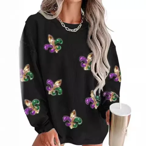 2024 Damen Casual Long Sve Sweatshirt Round Ne Pullover Bequemes Streetwear Faion Letter Print Top