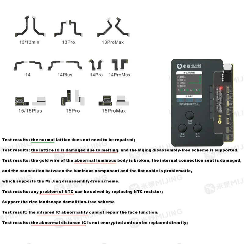 MIJING ZH01 13-16Serie Face ID Programmatore di riparazione senza smontaggio con cavo FPC IP 13-15 Cavo a matrice di punti Proiettore di punti Flex