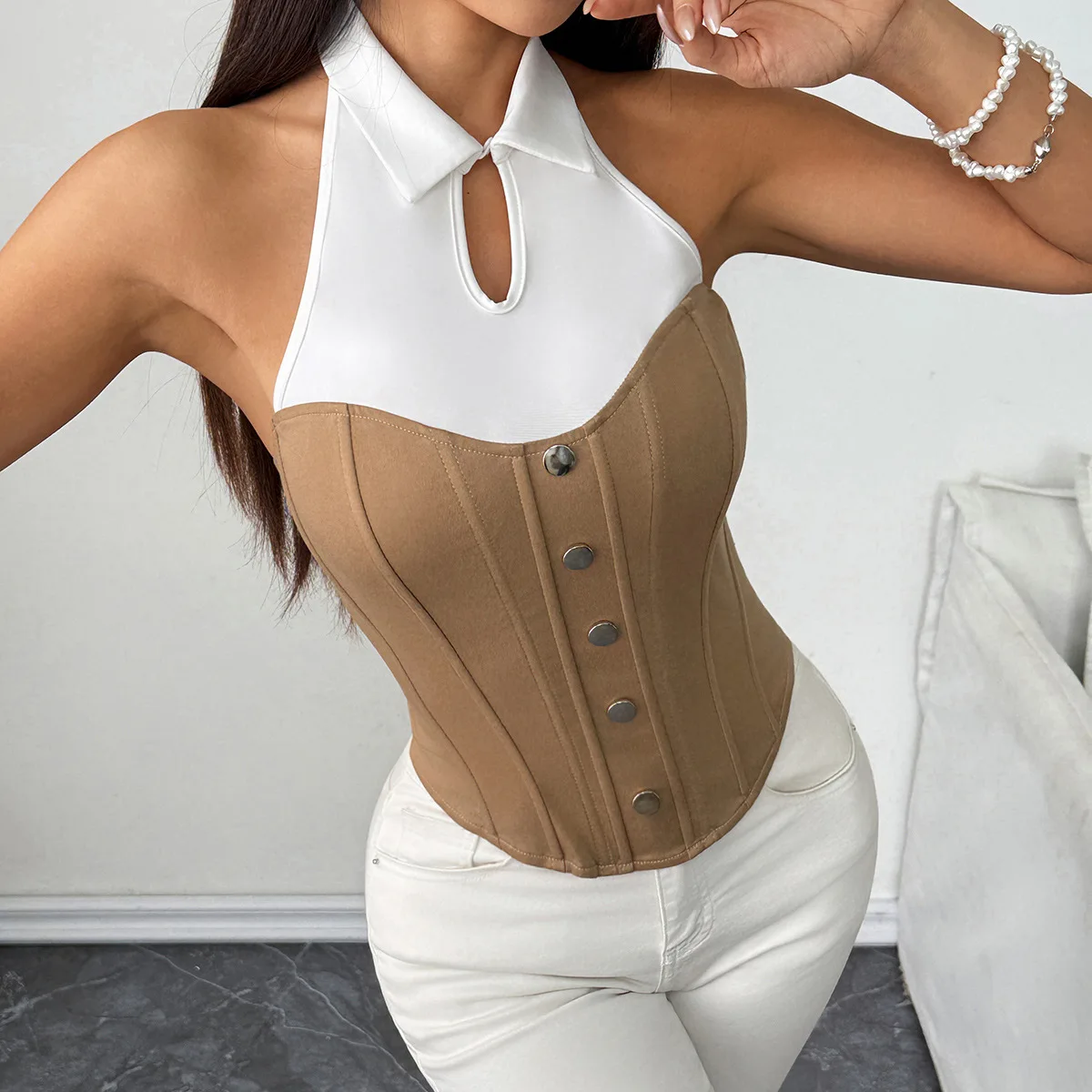 Fishbone Corset Sexy Women Halter Commuter Vest Y2k Strapless Crop Tops Lace Up Shapewear Camisole Summer Fashion Slim Tank Top