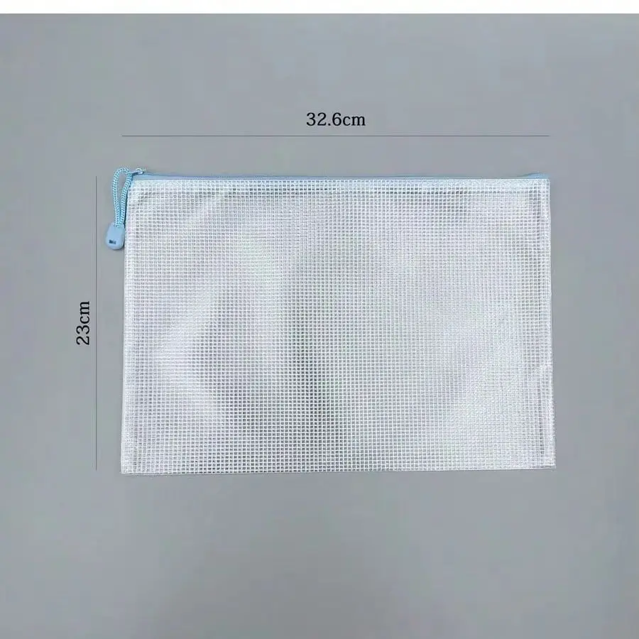 A4 Waterproof Transparent Mesh Bag Large Capacity Zipper Document Bag Suitable for Student Book Stationery Storage Teacher Offic