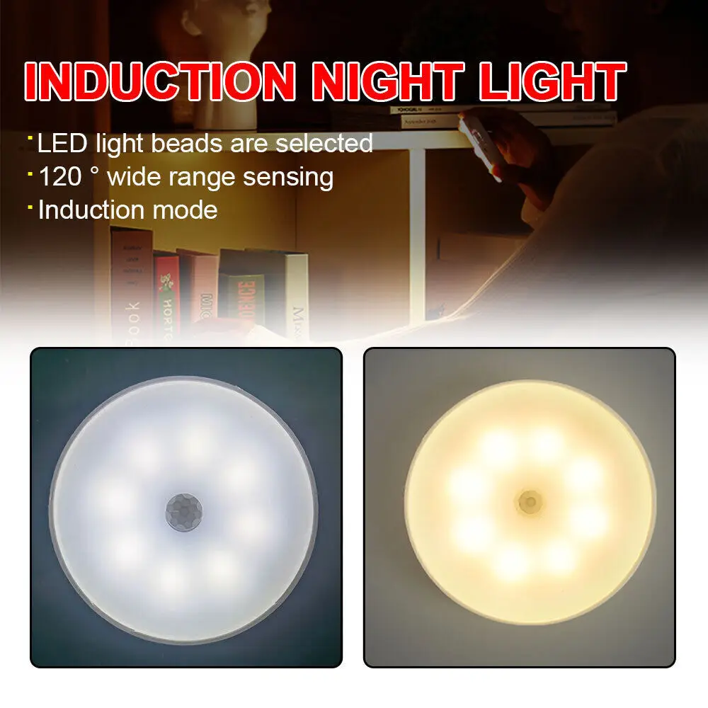 Motion Sensor Light Led Night Lights Round USB Rechargeable Kitchen Cabinet Corridor Wall Night Lamp Intelligent Induction Light