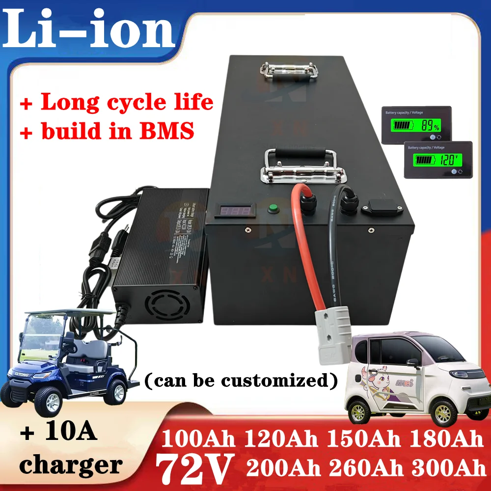 72V lithium ion battery 100Ah 120Ah 150Ah 180Ah 200Ah 260Ah 300Ah for 7000w scooter inverter go cart motorcycle