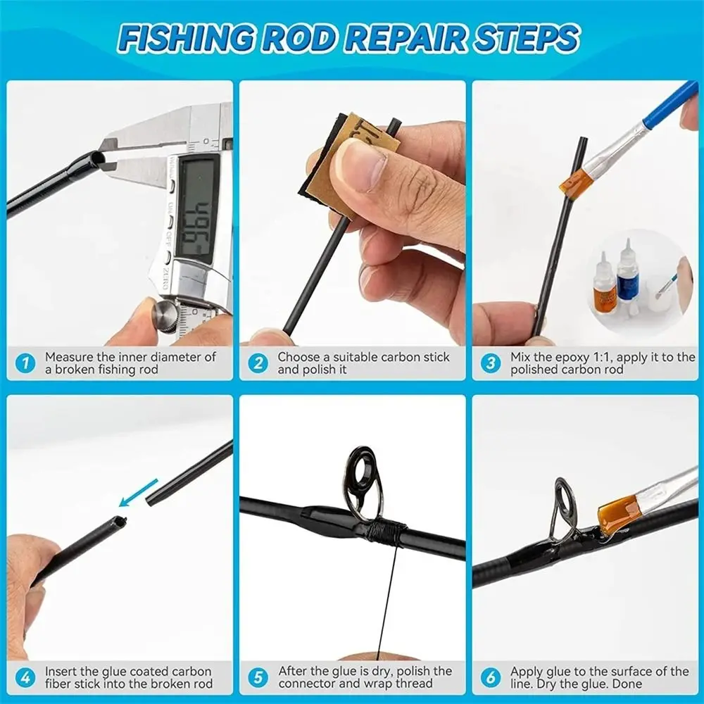 Kit Réparation Canne à Pêche Fibre De Carbone 2 Pcs - Bâtonnets 10 Mm Diamètre, Solution DIY Pour Cannes Cassées