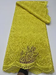 Latest Yellow Stones laser African Guipure Cord Lace Fabric 2025 Nigerian French Cord Lace Fabric For Women Party Dress LR25115