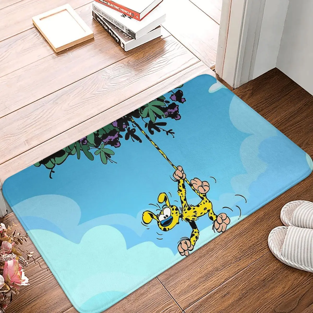 Marsupilami Cute Leopard Anti-Slip Doormat Kitchen Mat Hanging On Tail In The Sky Balcony Carpet Welcome Rug Indoor Decorative