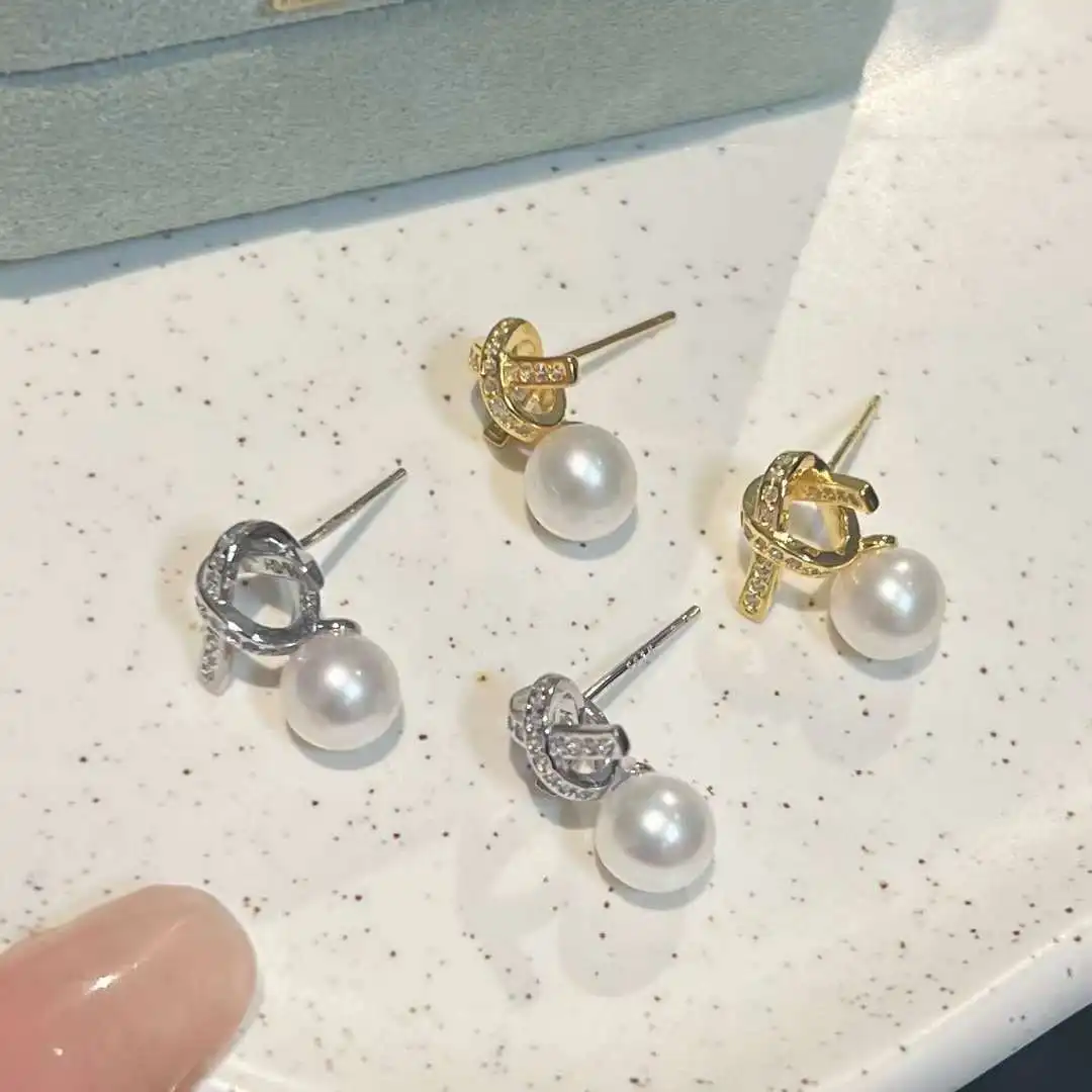 

S925 Sterling Silver Small Bow Earrings 6-7MM Natural High Quality Freshwater Pearl Earrings Exquisite Small Luxury Earrings