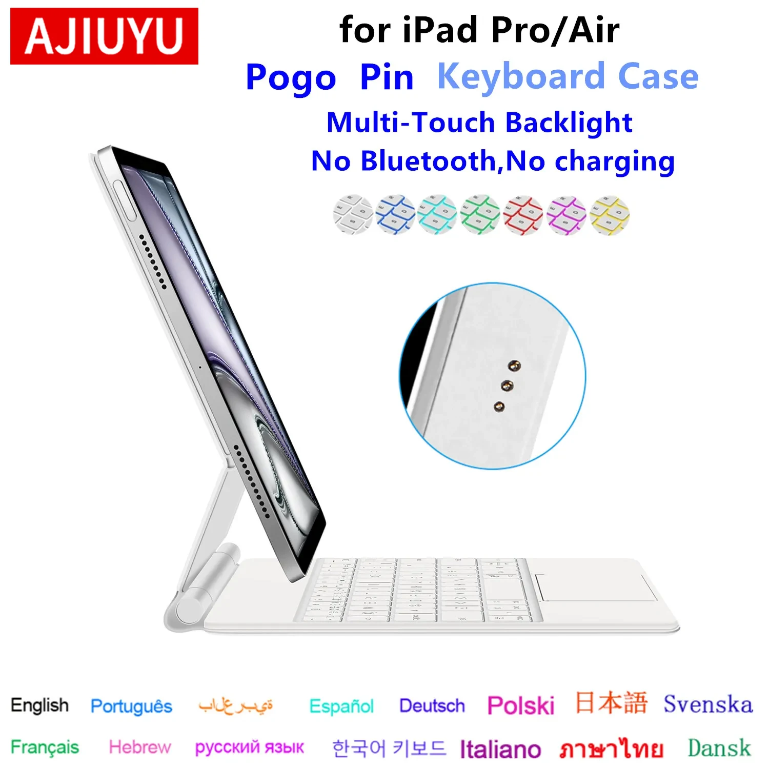 

AJIUYU Smart Pogo Pin Magic Keyboard for iPad Air 11 inch M3 M2 Pro 13 M4 12.9 6th 5th 4th 10.9 7th Smart Case Direct Connection
