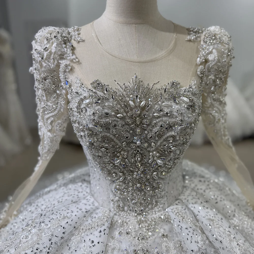 Vestidos De Noiva Casamento manga larga cuello redondo ojo De cerradura espalda vestido De novia rebordear lentejuelas estrella vestido De bola De cristal vestido De novia
