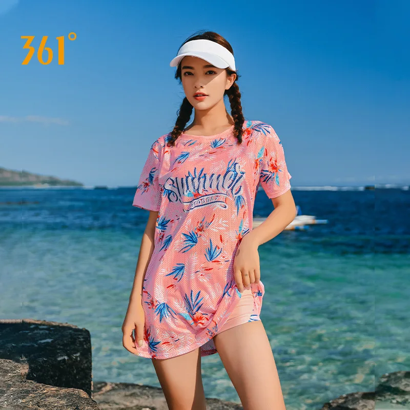 361°Women Water Sports Push Up Swim Shirt Vest Trunks Three Pieces Surfing Suit With Bra Quick-Drying Beach Bathing Rash Guard