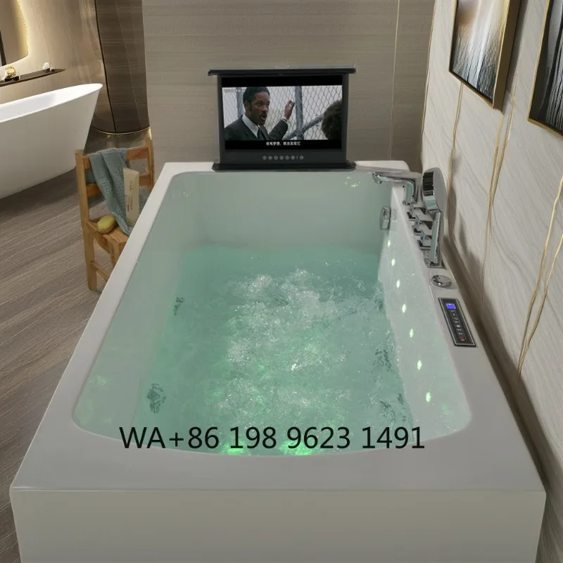 Outdoor Indoor Dual Use Rectangle Freestanding Acrylic Hot Tub Luxury SPA  Massage Soaking Bathtub for Villa Garden