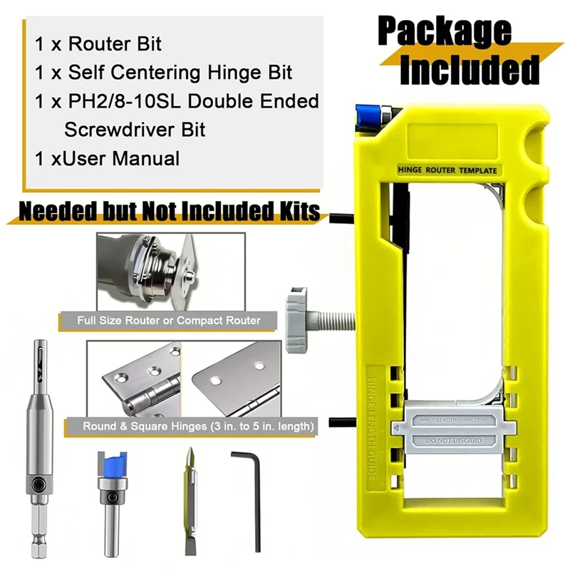 Modello per router cerniera porta per lunghezza da 3" a 5" e spessore 1/4" Or7/8" Solo Fordoors