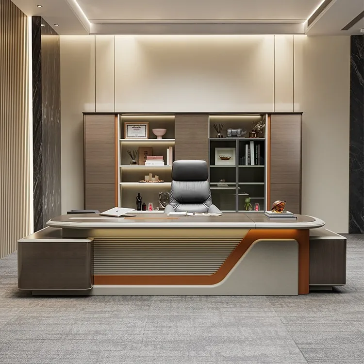 High-end boss desk, general manager's office, light luxury president's desk, modern office furniture, table and chair combinatio