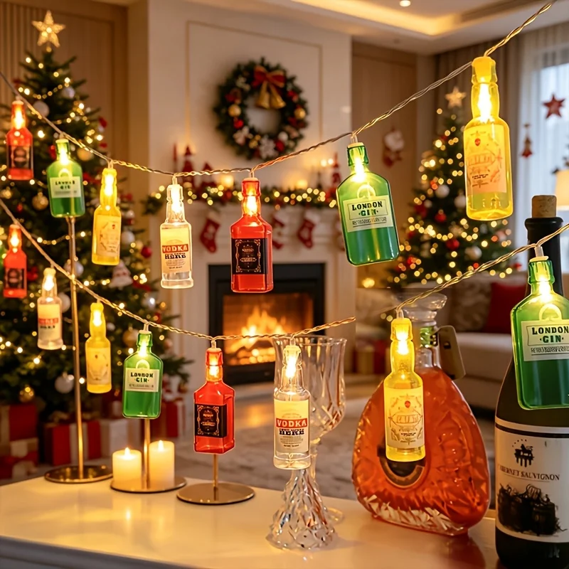 Creative Wine Bottle Shape LED Decorative String Lights, Mini Alcohol Bottle Fairy Lights for Bar Counter Home Wall Party Decor