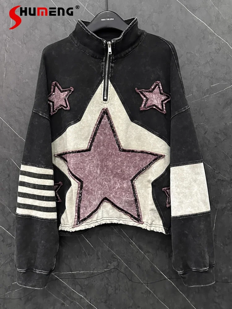 

2025 Spring and Autumn New Women's New Creative Design Five-pointed Star Long Sleeve Sweatshirts Women's Loose Versatile Tops