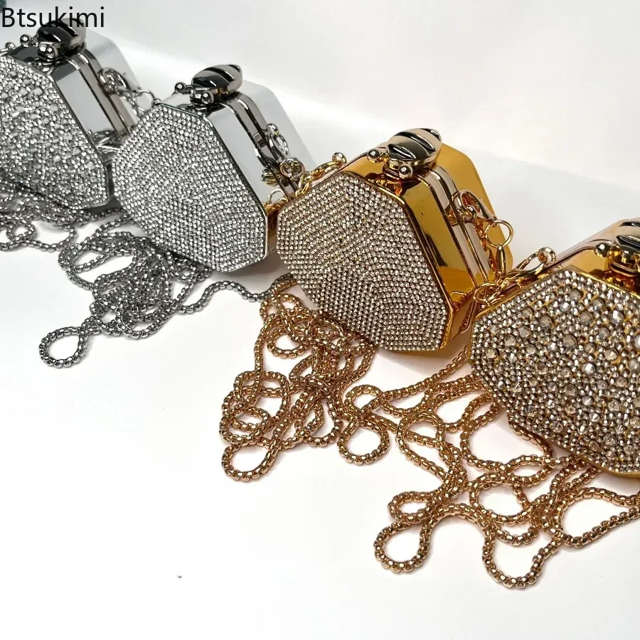 New Luxury Bling Crystal Mini Evening Bags for Women Boutique Classy Rhinestones Small Clutch Purses Wedding Party Crossbody Bag