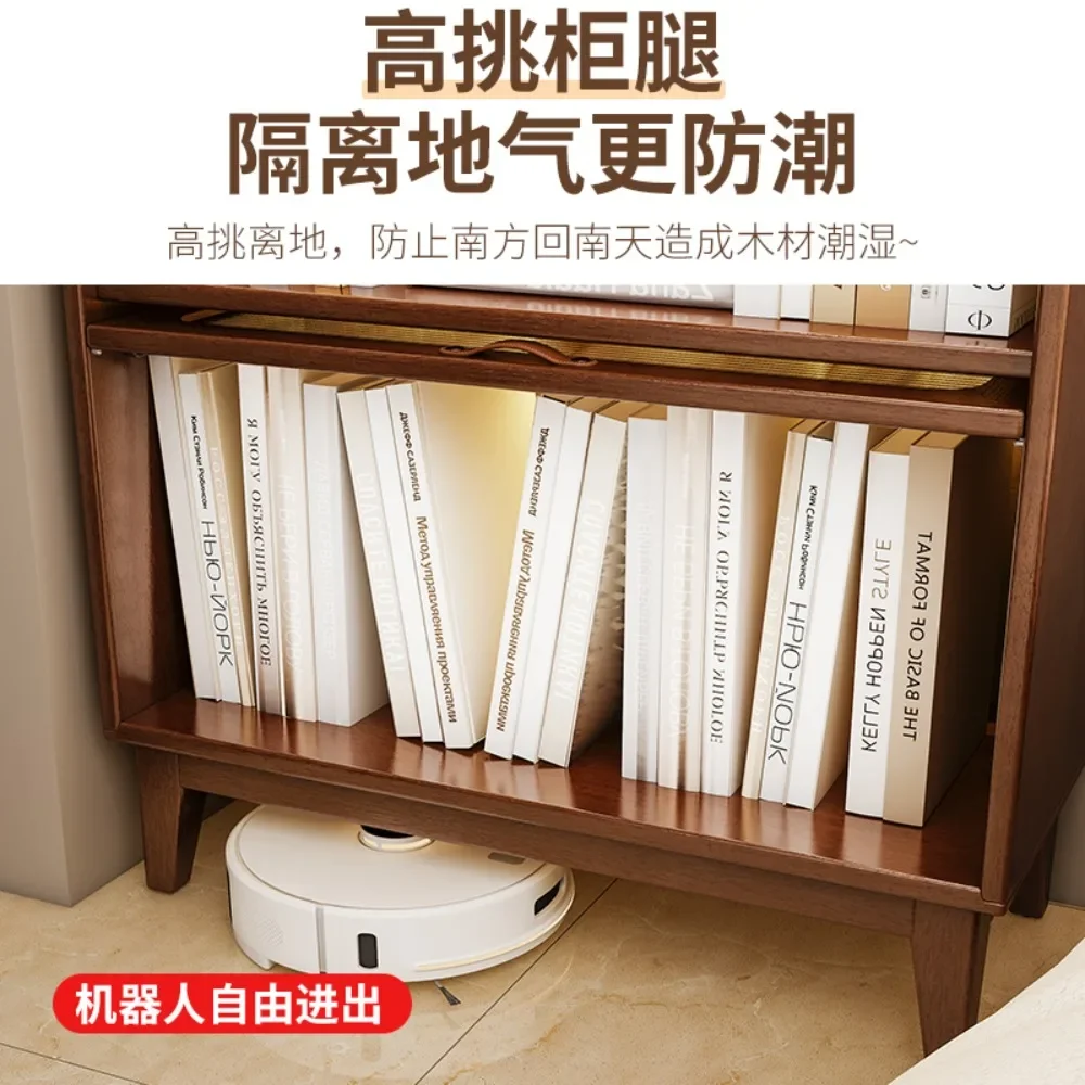 Living Room Standing Cabinet Solid Wood Dust-Proof Bookshelf with Glass Doors Dedicated Reading Collection Floor-Standing Booksh