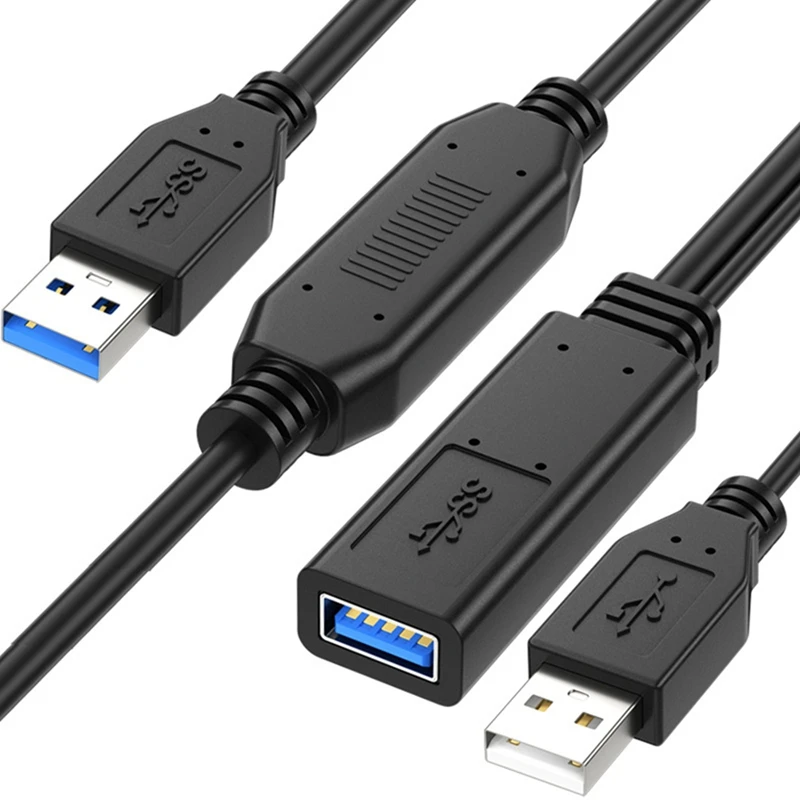 USB 3.0 Extension Cable Male To Female Active Extension Cable USB Repeater With Signal Booster 49.2 Feet/15 Meter, Durable