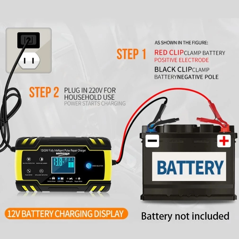 12V 8A 24V 4A Smart Auto ładowarka do naprawy impulsów wyświetlacz LCD do samochodu AGM żel motocykl ciężarówka akumulator kwasowo-ołowiowy 85AH