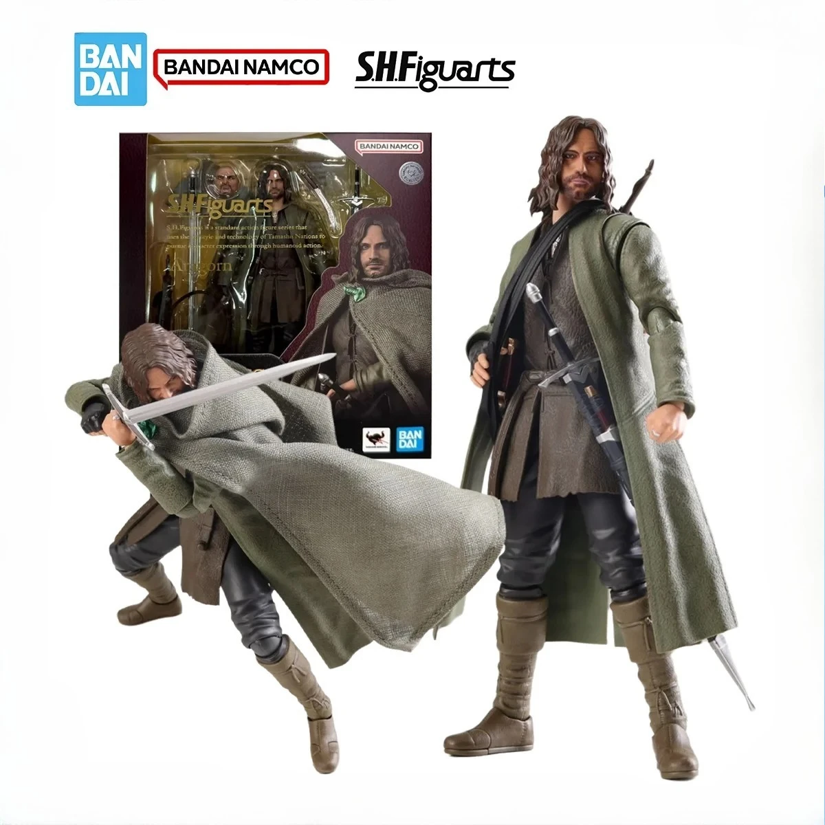 

In Stock Bandai Genuine The Lord of The Rings Model Kit Movie Figures SHF Aragorn Anime Figure Model Collection Toy Gift