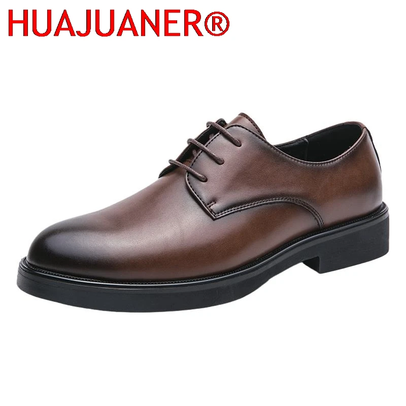 

Men's Casual Pointed Toe Leather Shoes Retro Style Lace Up Lightweight Comfortable Soft Dress Shoes for Daily Office Wedding