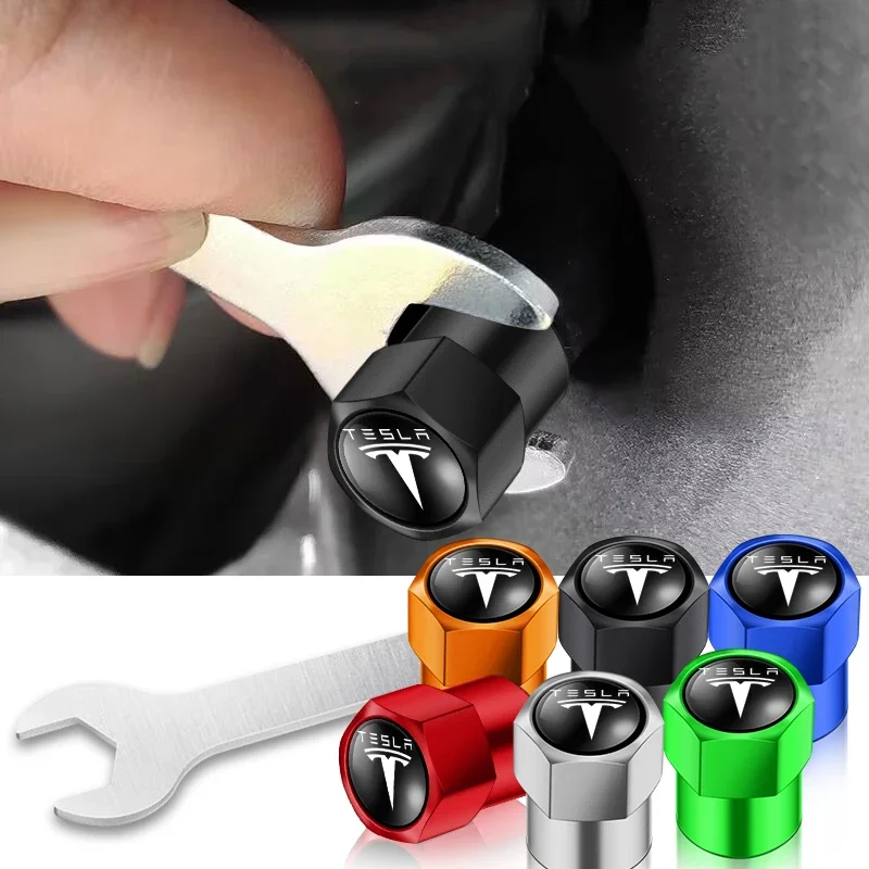 4pcs Aluminum Anti-theft Hexagonal Tire Valve Cap For Tesla Emblem Model S Model X Model 3 Roadster Cybertuck Auto Accessories