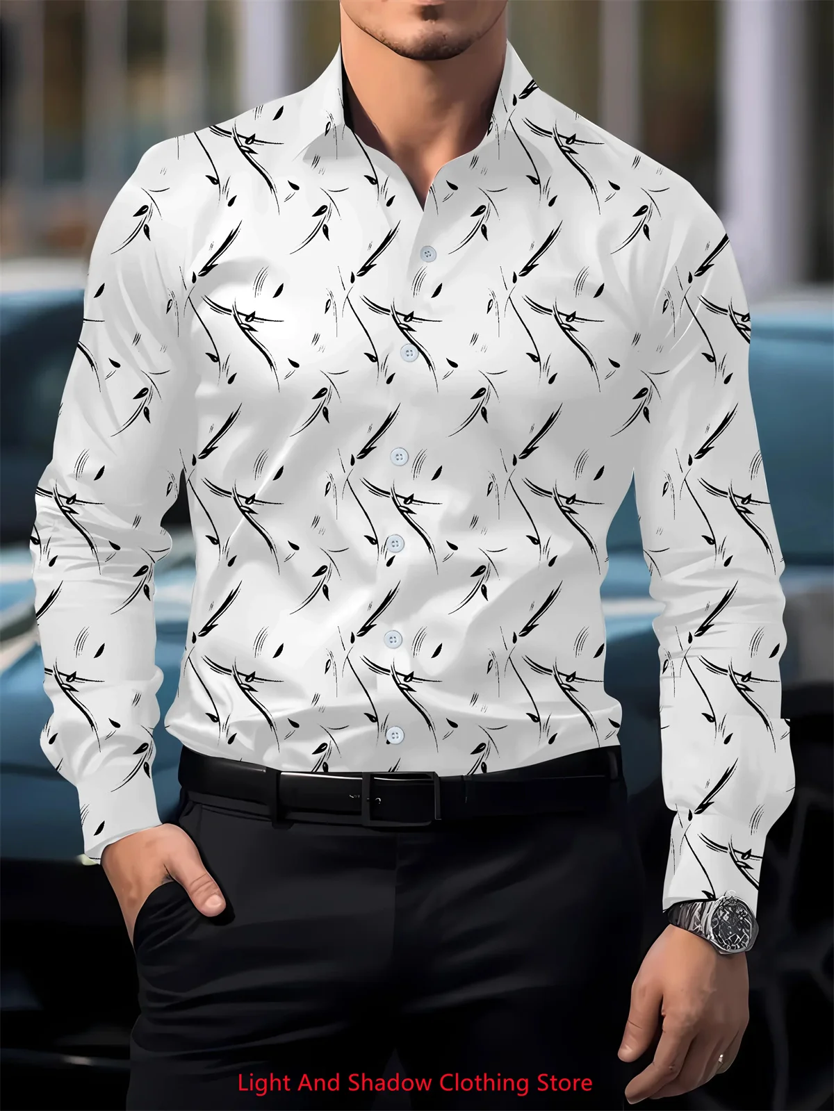 Men's Fashion Luxury Printed Shirt Long Sleeve Collar Button Top High Quality Business Casual Shirt Comfortable and Soft