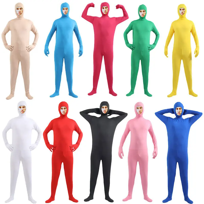Halloween Costume for Adults & Kids Solid Black JumpSuit Invisible Man & Cat Character Men's Tight Invisibility Clothes