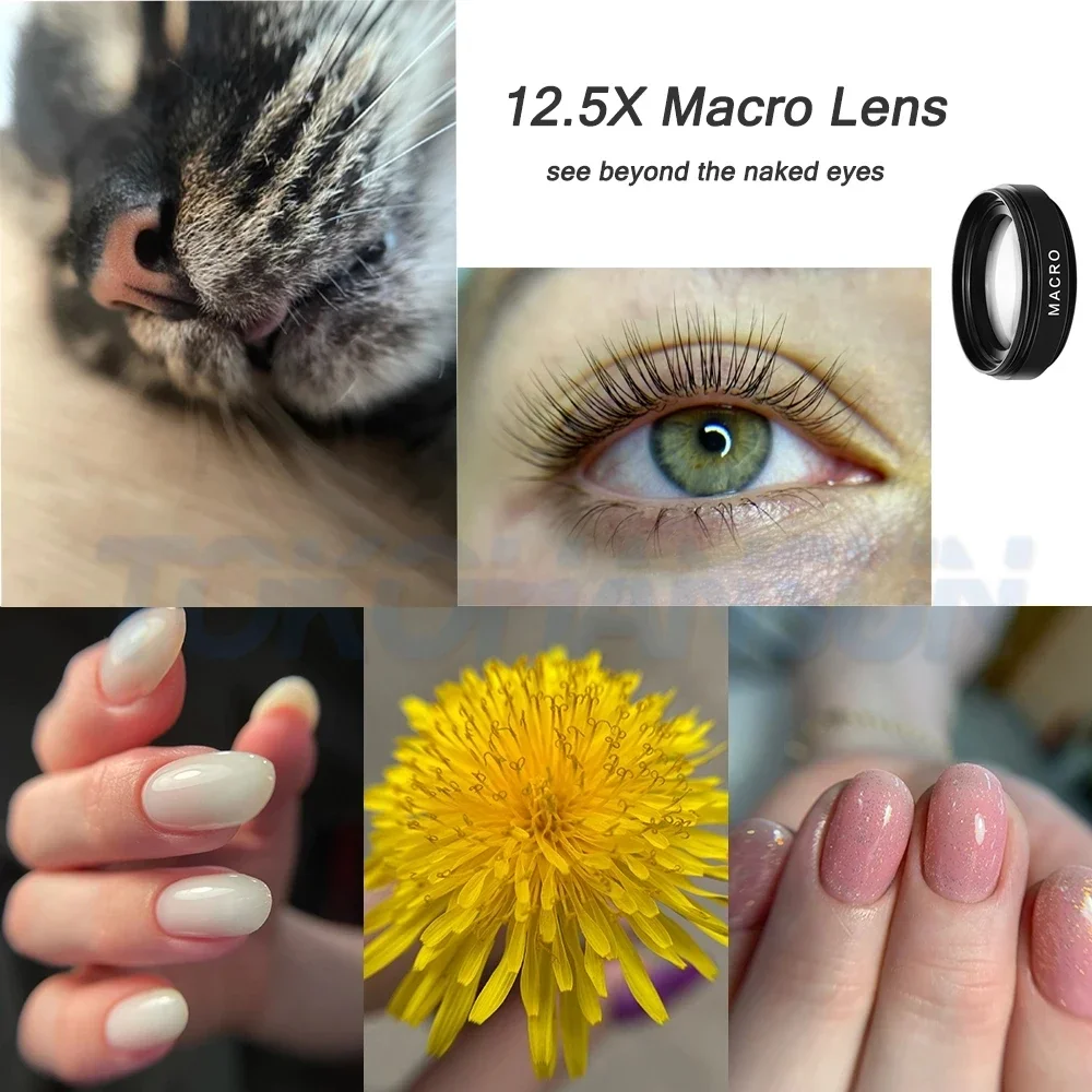 37MM 15X Macro Lens 4K HD Professional Photography Phone Camera Lens for Eyelashes Diamond Jewelry 0.6X Wide Angle Lens for Smar