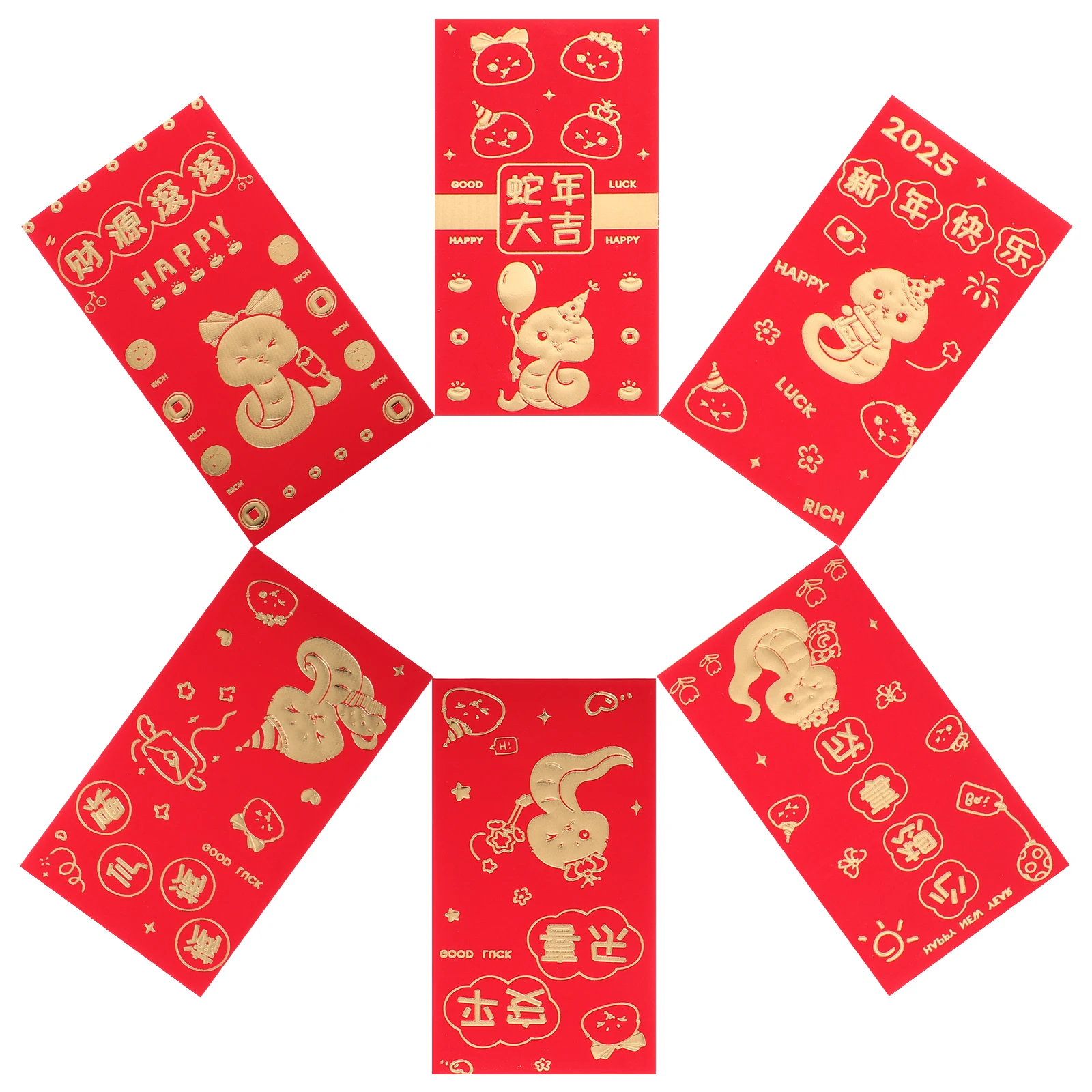

6 PCS New Year Red Envelope Festival Envelopes 2025 Luck Money Bag Chinese Pocket Fu Character Decorate Hong Bao