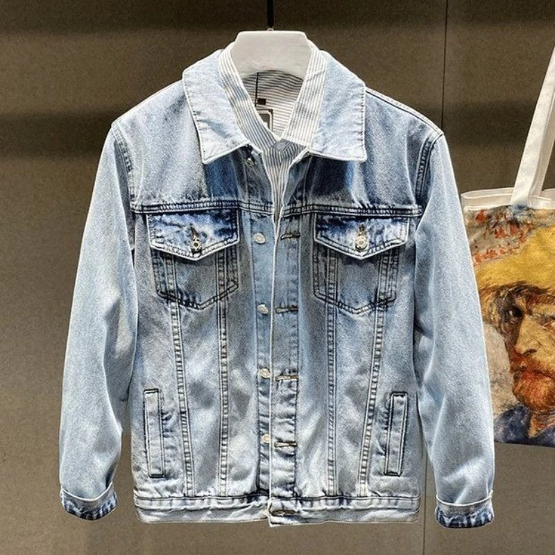 مع التطريز الدنيم الستر رجل النسيج رخيصة الثمن أنيق مطاطا روك اليابانية الرجعية الرجال سليم صالح كاوبوي معطف للرجال