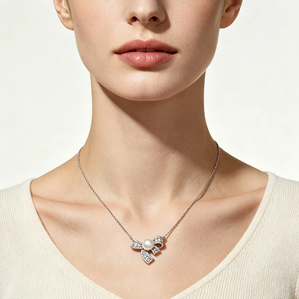 Hochzeitsanhänger aus 925er Silber mit Naturperle für Damen, eleganter Süßwasserperlen-Anhänger, Schmuck, Geschenk für Ehefrau, Mutter, Jahrestag, Weiß, Schwarz – Detail 6