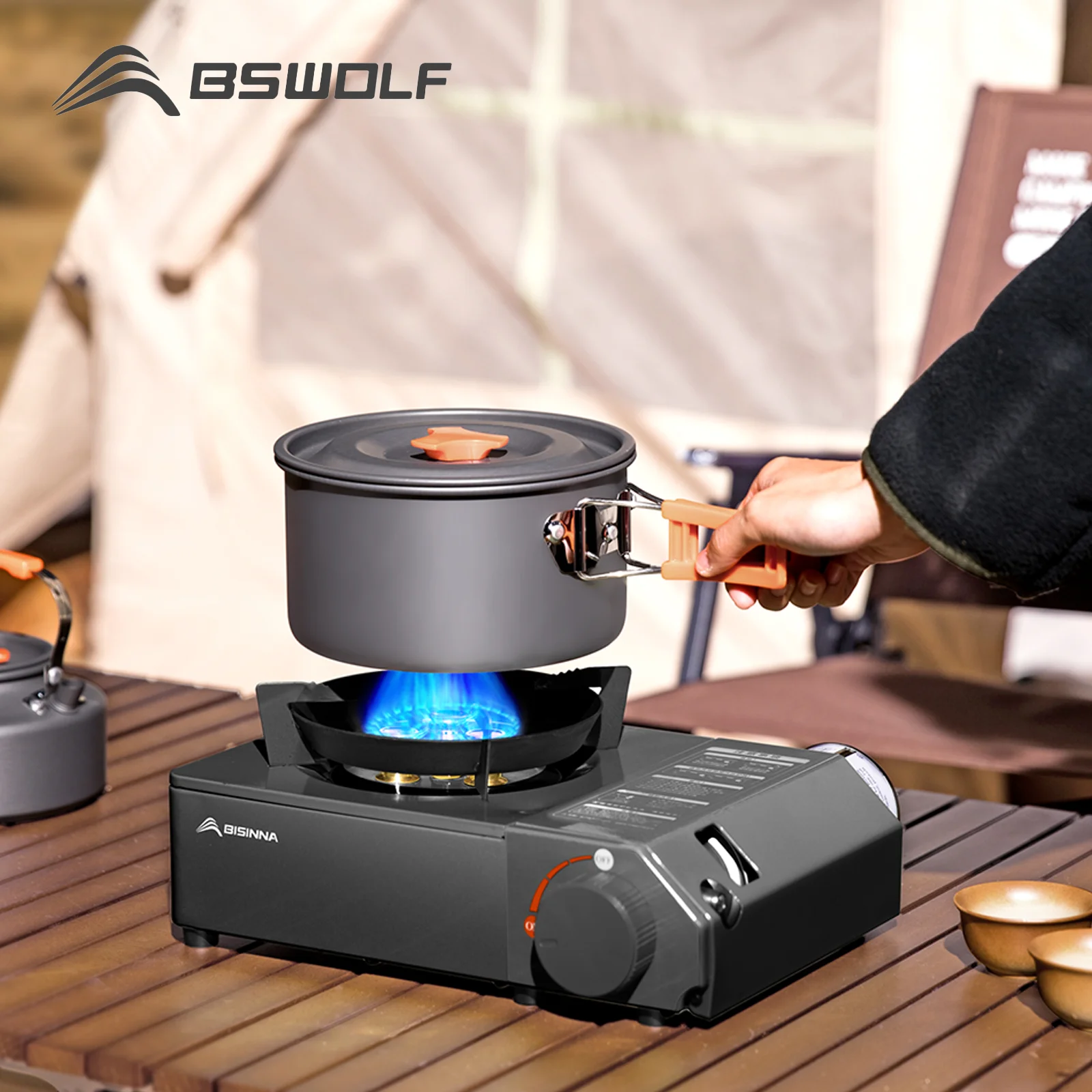 BSWOLF Camping-Gasherd, 5000 W, hohe Feuerkraft, tragbarer Kassettenofen, Outdoor-Gasbrenner für